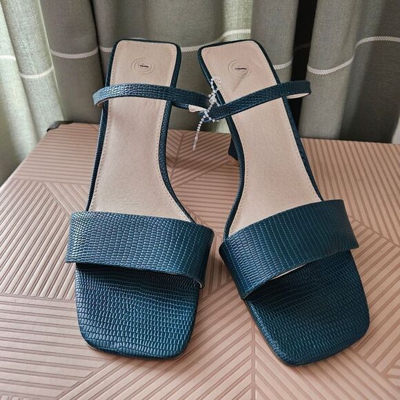 Urban Outfitters Heels Teal Textured Open Toe Strappy Cocktail Casual Wedding - Picture 2 of 12